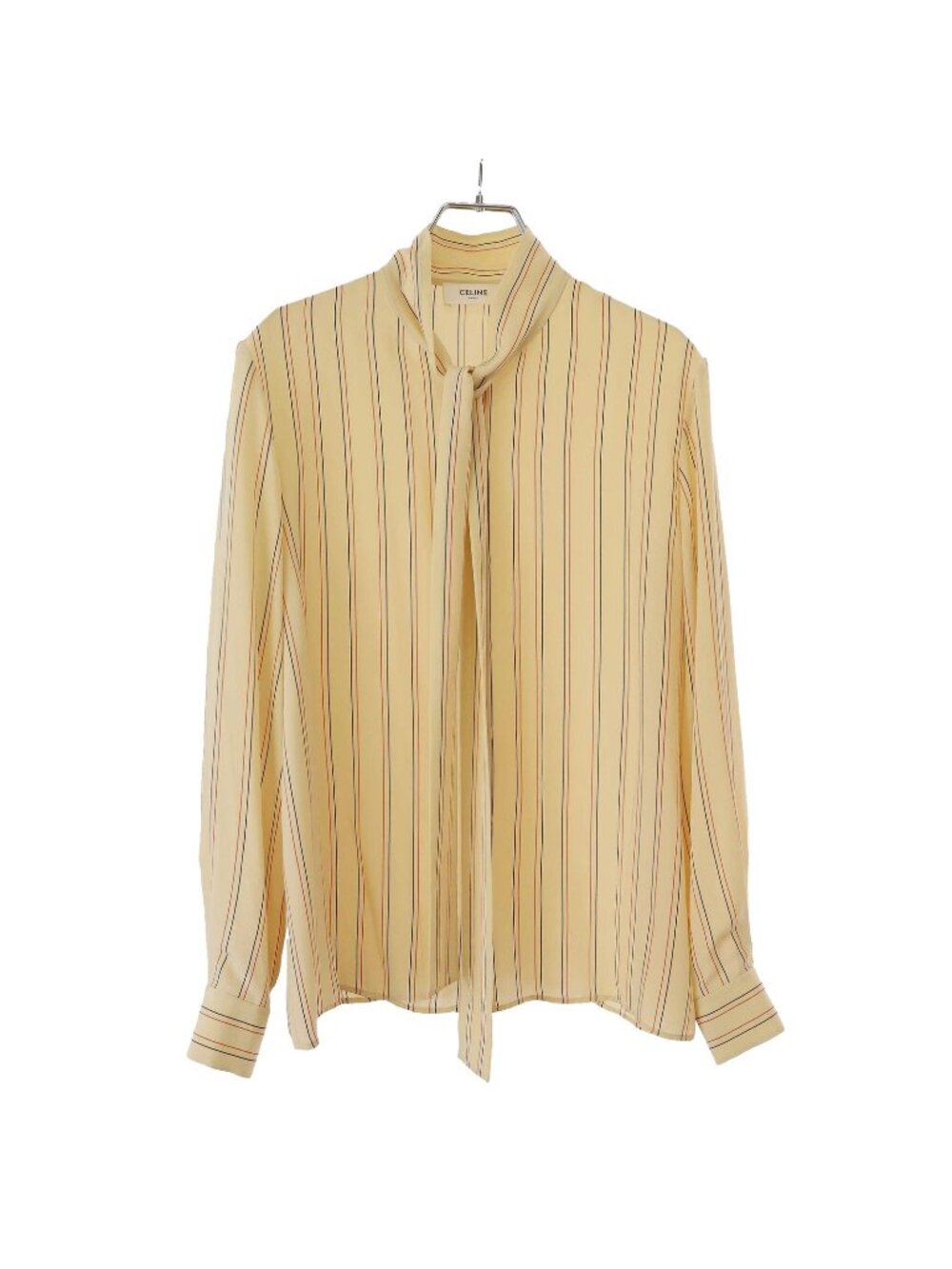 Celine Lavalier Silk Blouse Shirt Beige 36